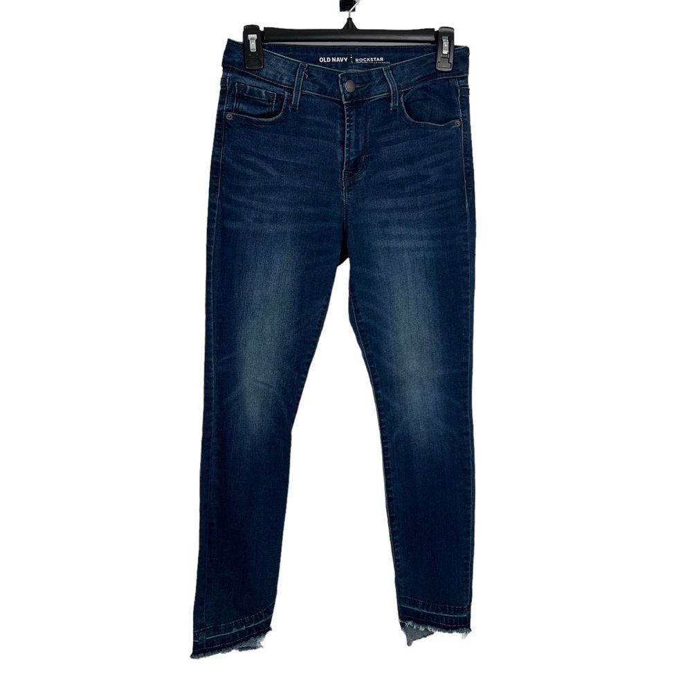 Old Navy Rockstar Women’s Blue Jeans Sz 4 Dark Wash Mid-Rise Stretch Distressed